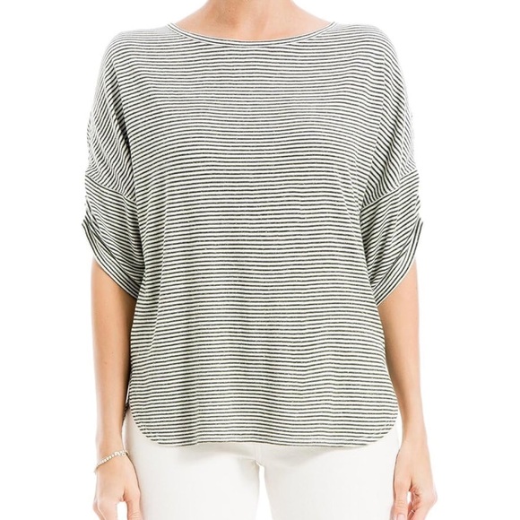 Max Studio Tops - NWT Max Studio Linen-Blend Crinkle Stripe Knit Cinched Sleeve Top